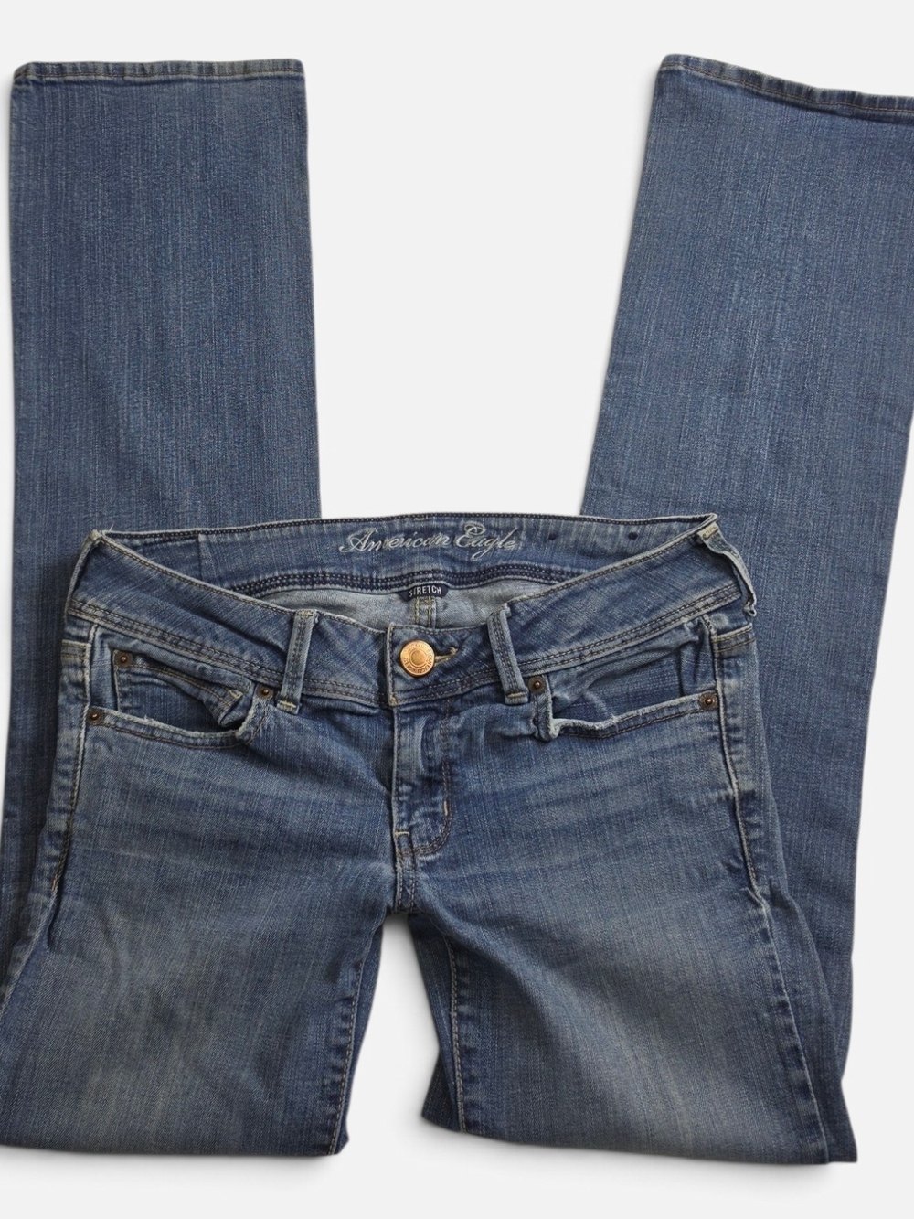 American Eagle Ultra Low Rise Bootcut Jeans Y2K Medium Wash Stretch Denim